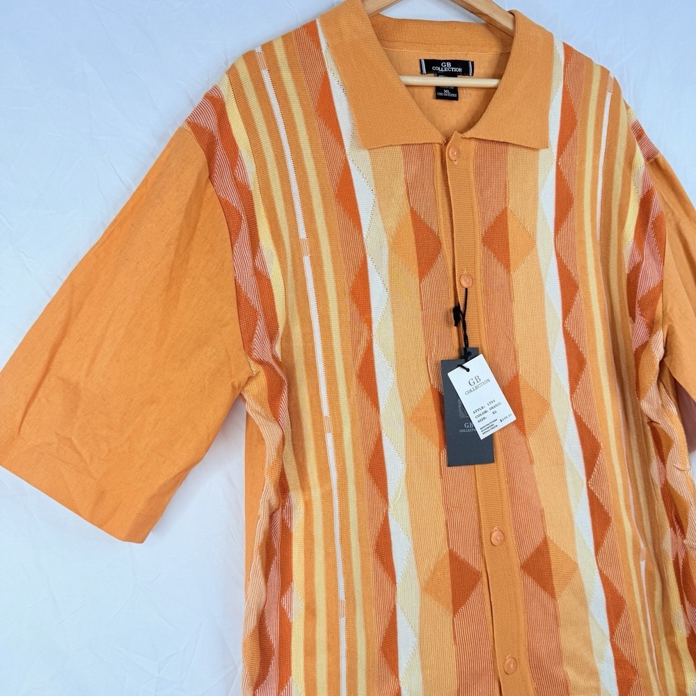 G B Collection Men's polo collar button-up placket Linen/acrylic SZ-XL VTG NWI - Picture 4 of 16